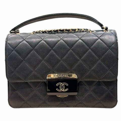 CHANEL 香奈兒 BEAUTY LOCK FLAP BAG 牛皮 黑色 金扣
