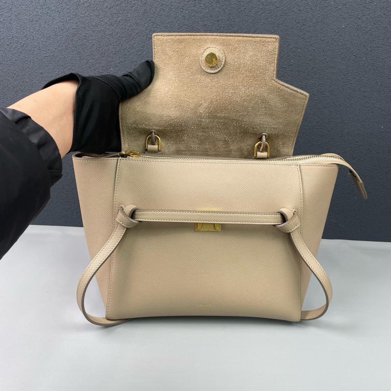 Celine賽琳 奶茶色全皮中號Micro鯰魚包-6