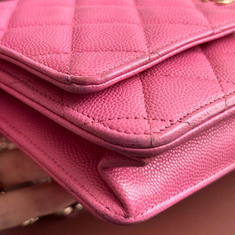 ::CHANEL:: 粉色金雙C 吸釦鏈帶WOVC 鍊條包 斜背包 鍊帶皮夾-10