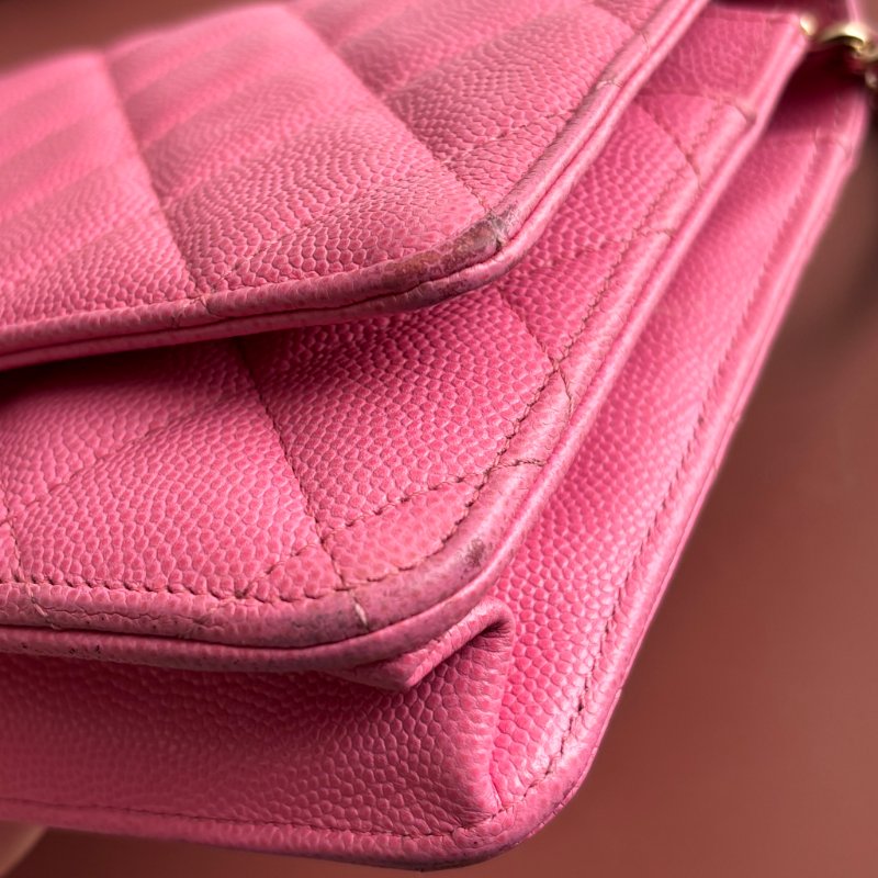 ::CHANEL:: 粉色金雙C 吸釦鏈帶WOVC 鍊條包 斜背包 鍊帶皮夾-11