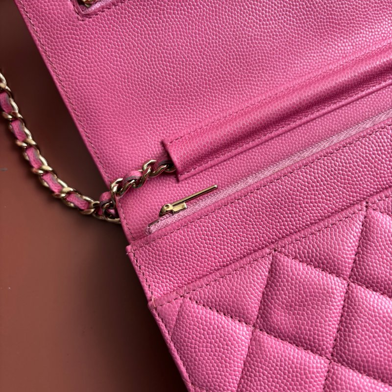 ::CHANEL:: 粉色金雙C 吸釦鏈帶WOVC 鍊條包 斜背包 鍊帶皮夾-20