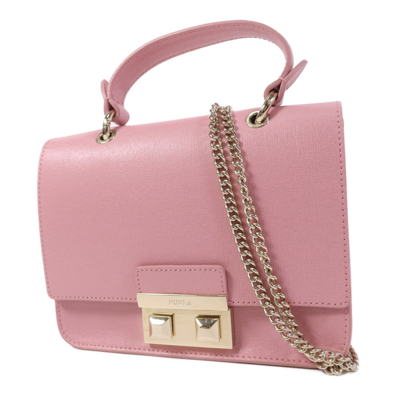 Furla 牛皮皮革Chain Shoulder Bag金扣鏈帶手挽肩背兩用袋-2