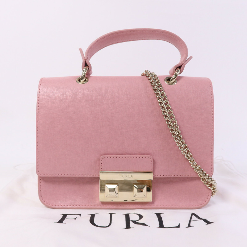 Furla 牛皮皮革Chain Shoulder Bag金扣鏈帶手挽肩背兩用袋-8