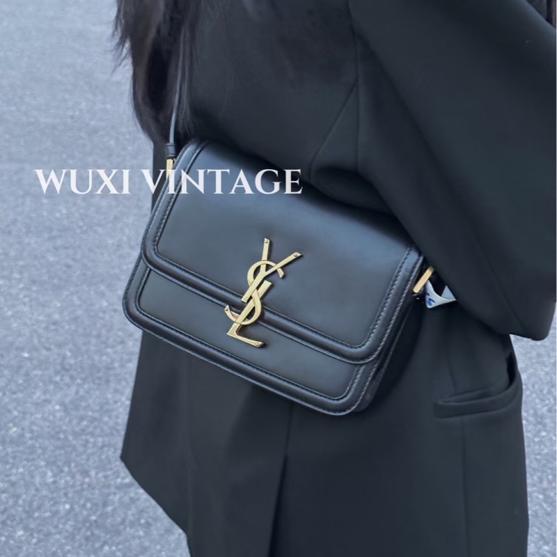 YSL 黑色滑面翻蓋側背包-0