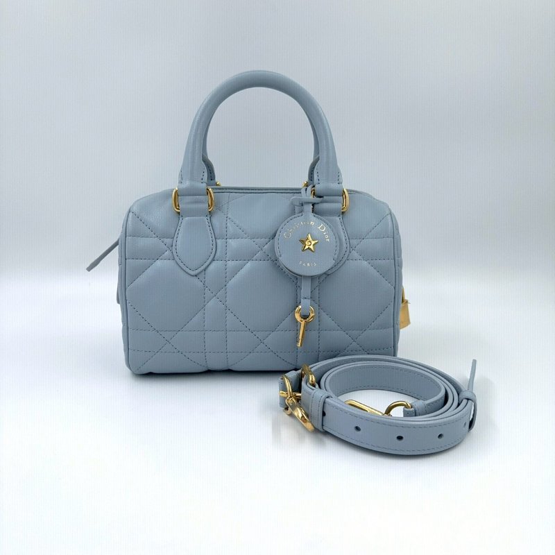 DIOR雲藍色羊皮金釦GROOVE保齡球包M1364UBOL-3