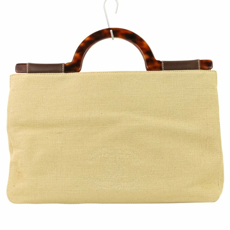 99P 香奈兒復古 Coco 縫線亞麻玳瑁紋手柄手提包 A12464Y01855 淺米色 女士-1