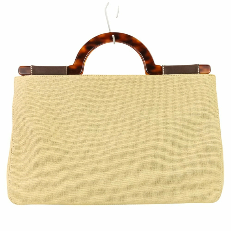 99P 香奈兒復古 Coco 縫線亞麻玳瑁紋手柄手提包 A12464Y01855 淺米色 女士-2