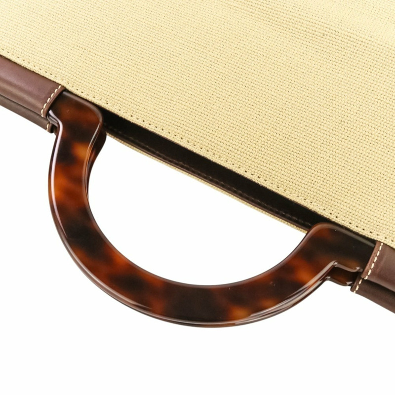 99P 香奈兒復古 Coco 縫線亞麻玳瑁紋手柄手提包 A12464Y01855 淺米色 女士-4