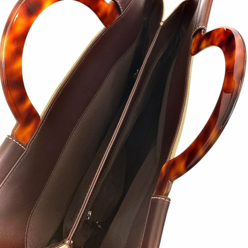 99P 香奈兒復古 Coco 縫線亞麻玳瑁紋手柄手提包 A12464Y01855 淺米色 女士-7