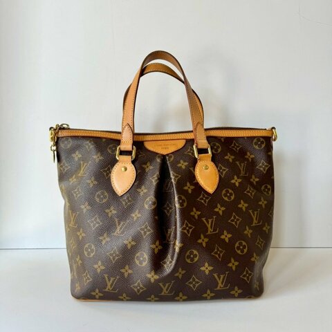 LV Palermo PM 棕色 老花 經典 抓皺 一字拉鍊 托特包 兩用包 手提包 斜背包 M40145