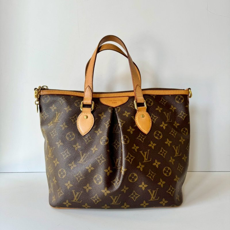 LV Palermo PM 棕色 老花 經典 抓皺 一字拉鍊 托特包 兩用包 手提包 斜背包 M40145-0