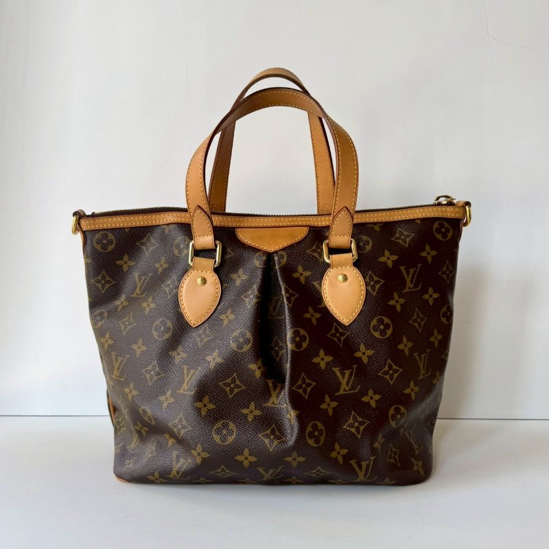 LV Palermo PM 棕色 老花 經典 抓皺 一字拉鍊 托特包 兩用包 手提包 斜背包 M40145-1