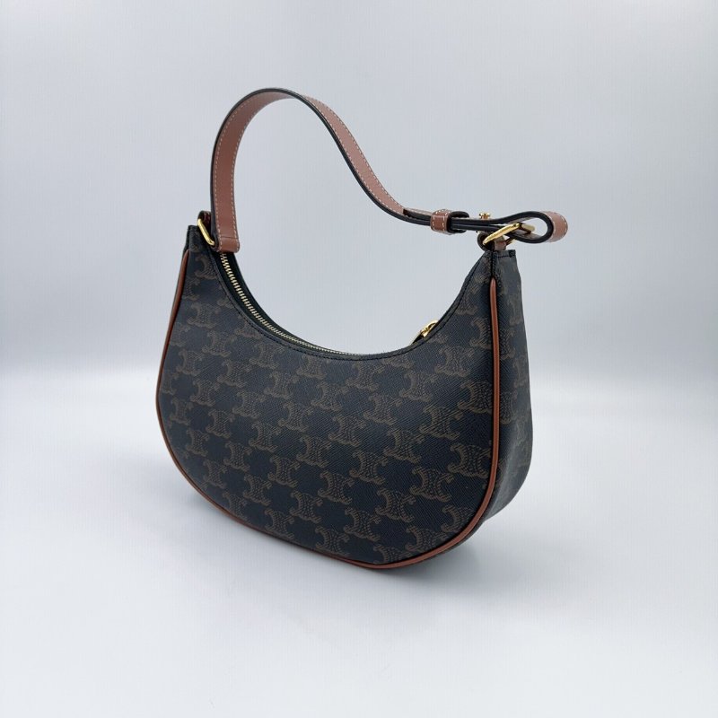 CELINE老花拼咖啡色皮革AVA腋下包-4