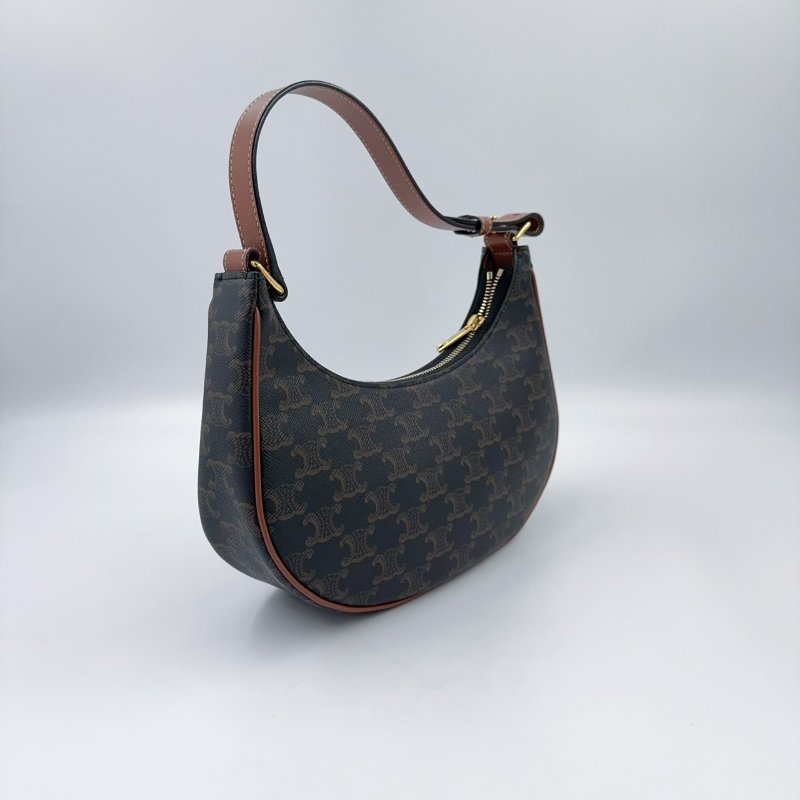 CELINE老花拼咖啡色皮革AVA腋下包-5