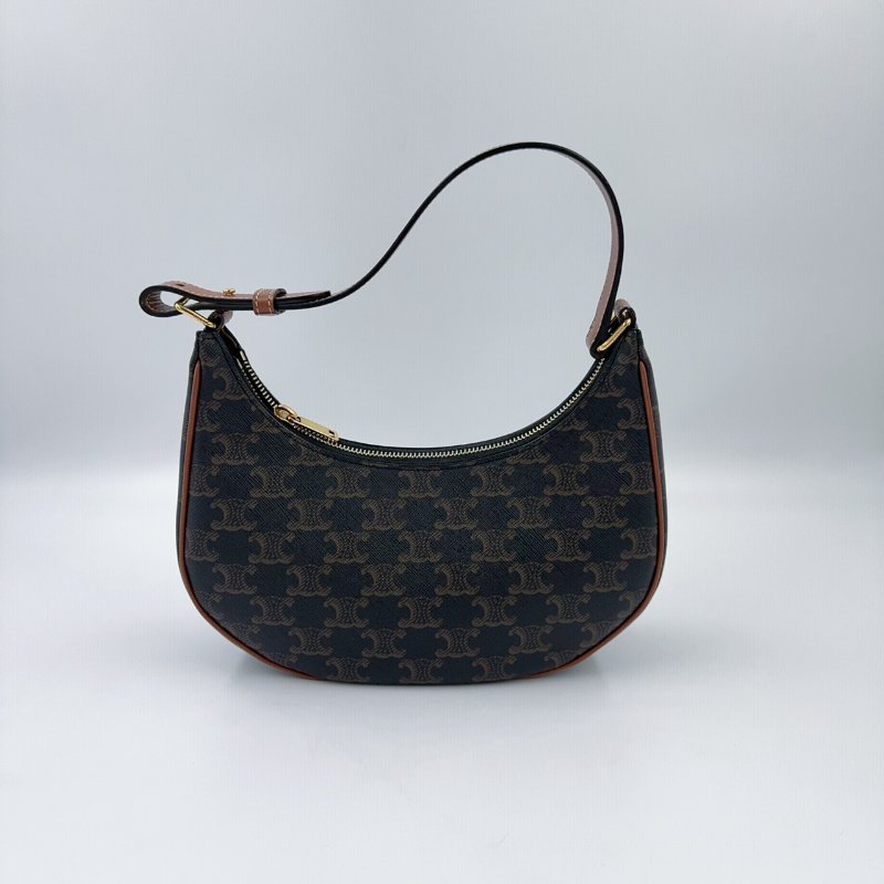 CELINE老花拼咖啡色皮革AVA腋下包-6