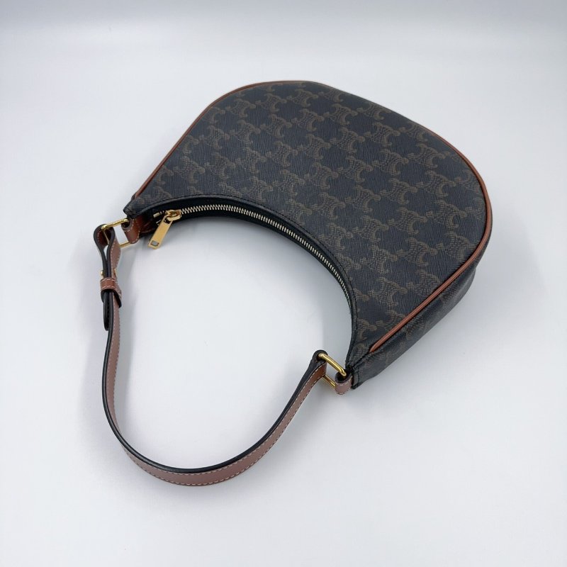 CELINE老花拼咖啡色皮革AVA腋下包-12