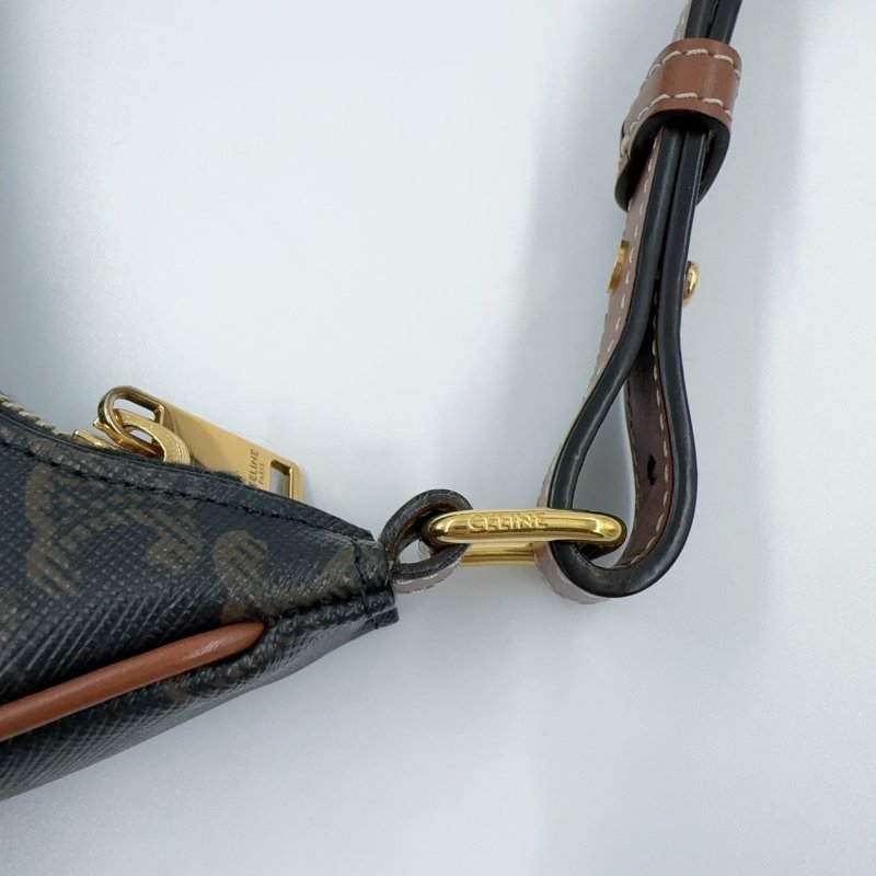 CELINE老花拼咖啡色皮革AVA腋下包-18