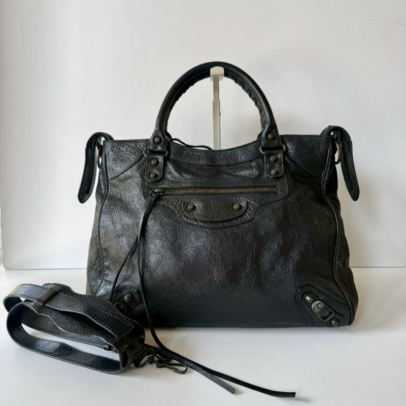 Balenciaga Velo 黑銀 銀扣 揉皺 羊皮 機車包 235216-0