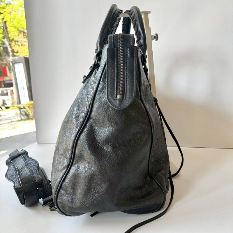 Balenciaga Velo 黑銀 銀扣 揉皺 羊皮 機車包 235216-3