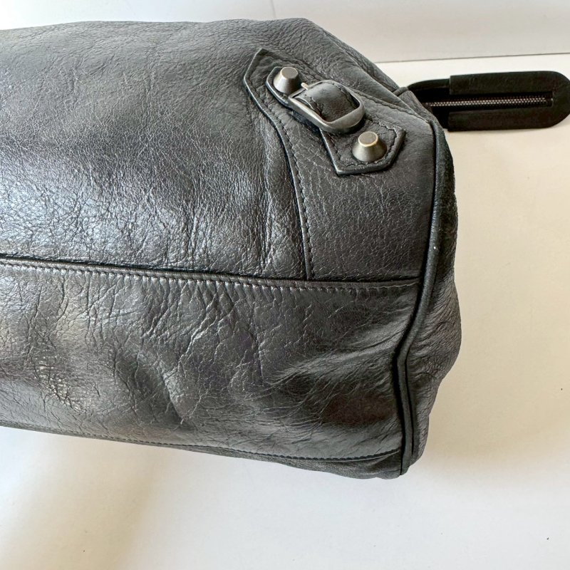 Balenciaga Velo 黑銀 銀扣 揉皺 羊皮 機車包 235216-6