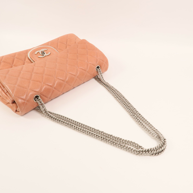 CHANEL 羊皮皮革Chain Shoulder銀扣鏈帶肩背袋-7