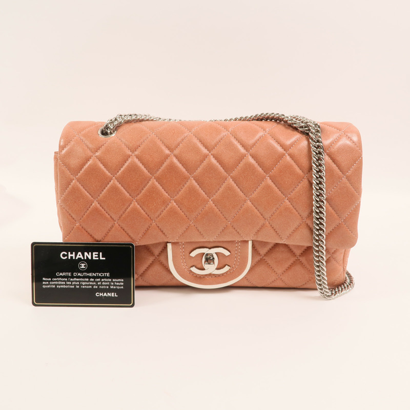 CHANEL 羊皮皮革Chain Shoulder銀扣鏈帶肩背袋-9