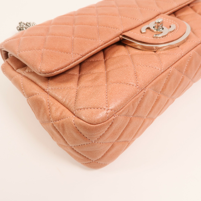 CHANEL 羊皮皮革Chain Shoulder銀扣鏈帶肩背袋-11