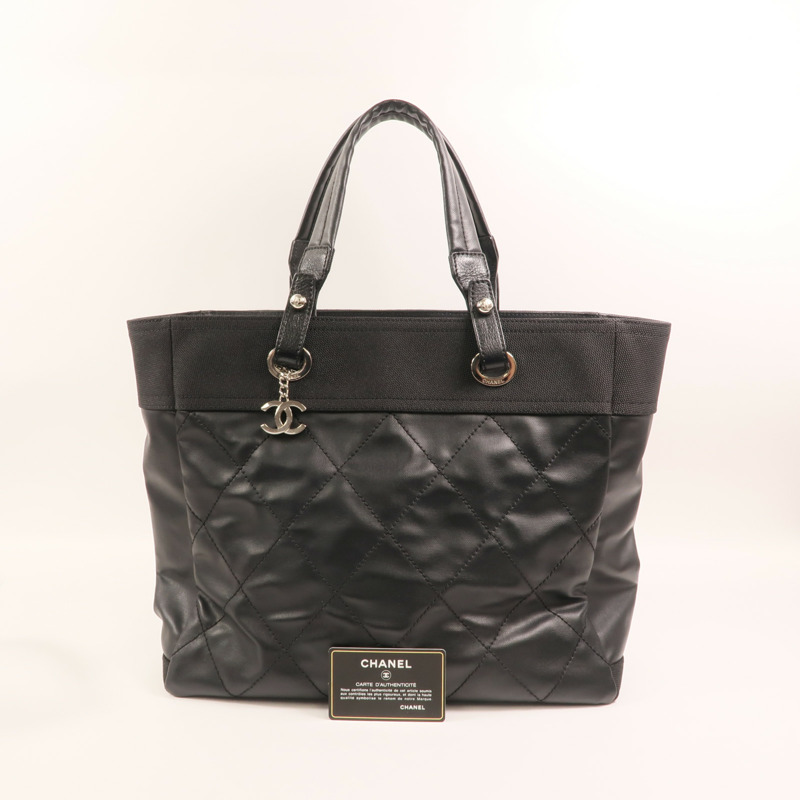 CHANEL 尼龍/帆布Tote Bag銀扣手挽袋-9