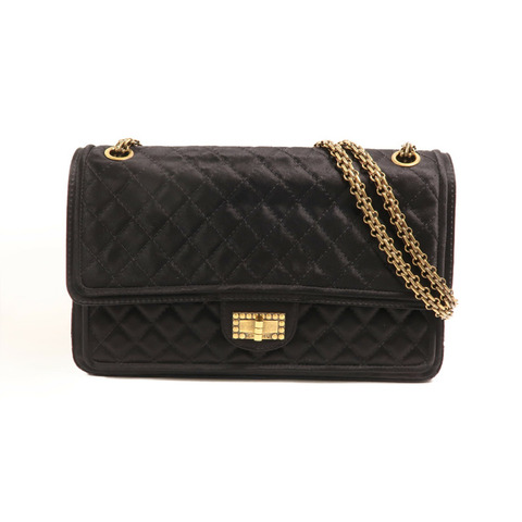 CHANEL Satin 2.55 Medium金扣鏈帶肩背袋