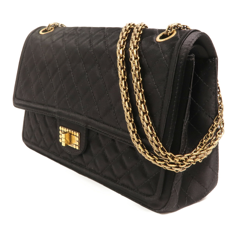 CHANEL Satin 2.55 Medium金扣鏈帶肩背袋-2