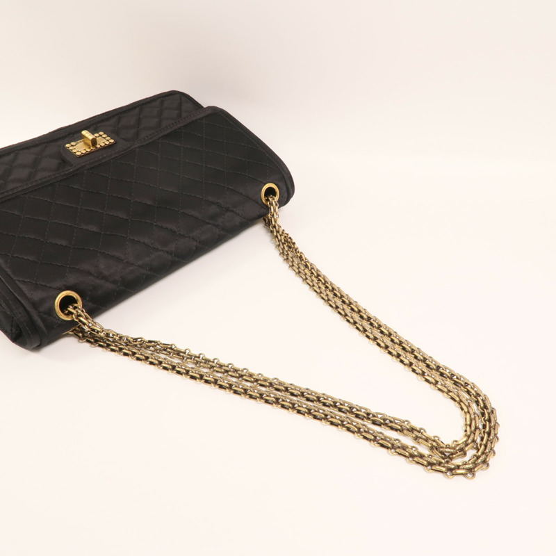CHANEL Satin 2.55 Medium金扣鏈帶肩背袋-7