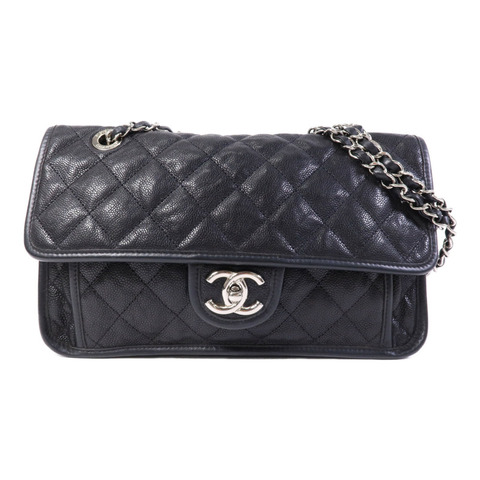 CHANEL 牛皮皮革Chain Shoulder銀扣鏈帶肩背袋