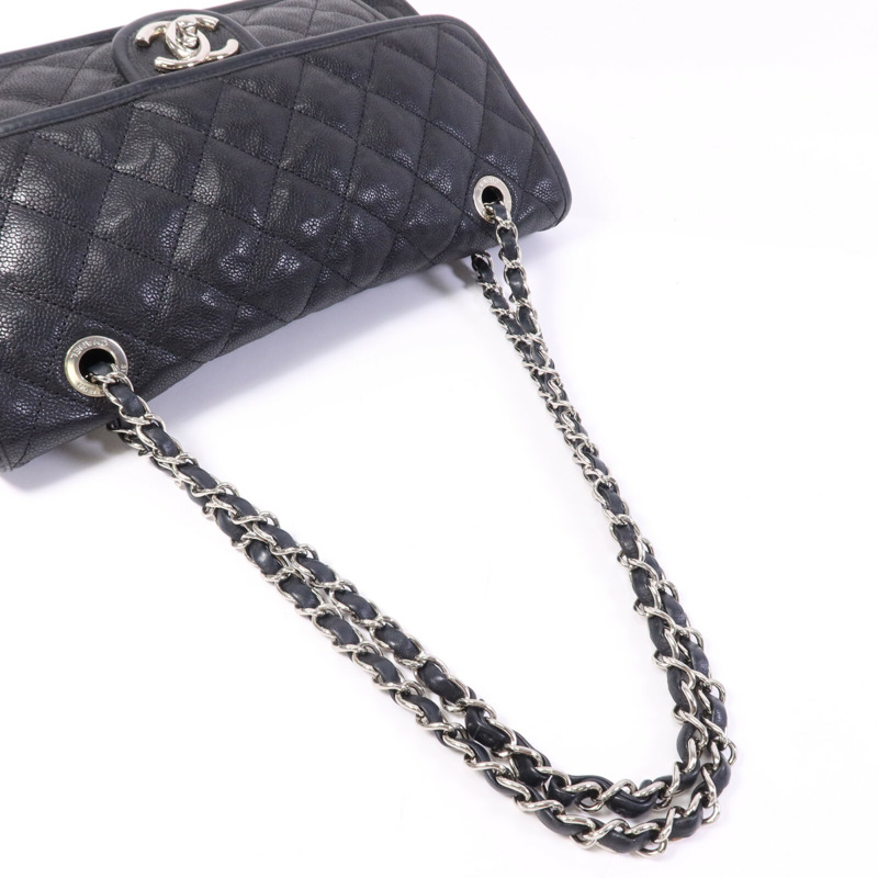 CHANEL 牛皮皮革Chain Shoulder銀扣鏈帶肩背袋-8