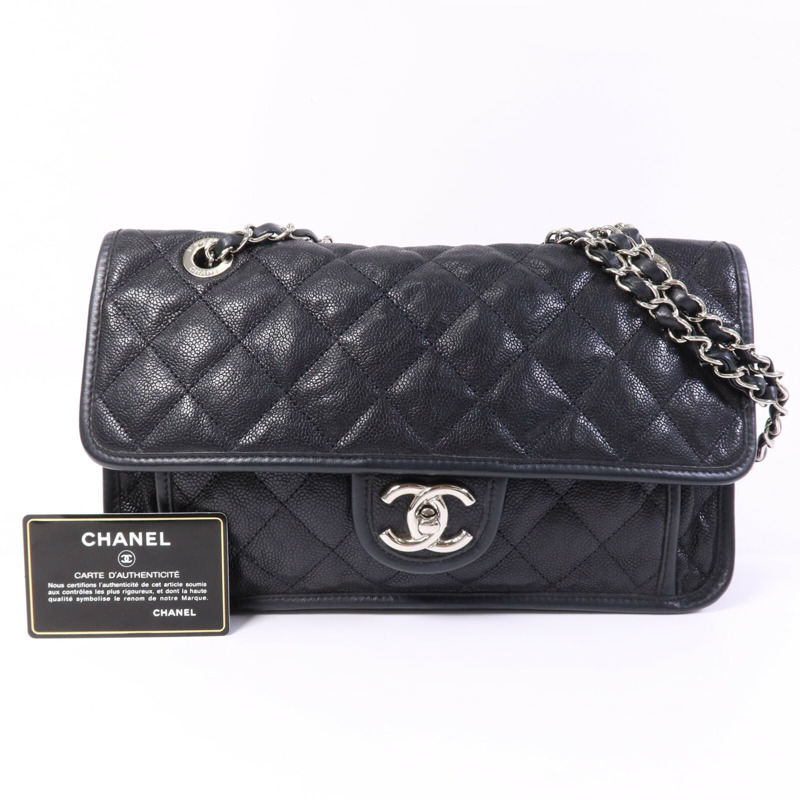 CHANEL 牛皮皮革Chain Shoulder銀扣鏈帶肩背袋-9