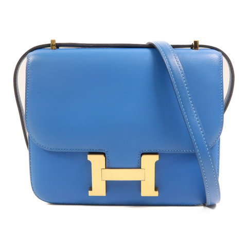 HERMES Swift皮革Constance Mini金扣肩背袋Bleu Izmir