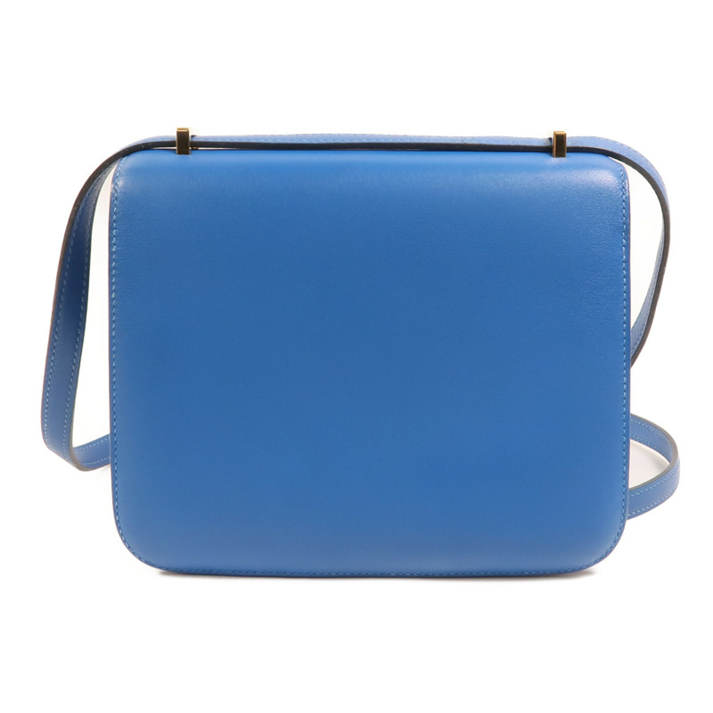 HERMES Swift皮革Constance Mini金扣肩背袋Bleu Izmir-1