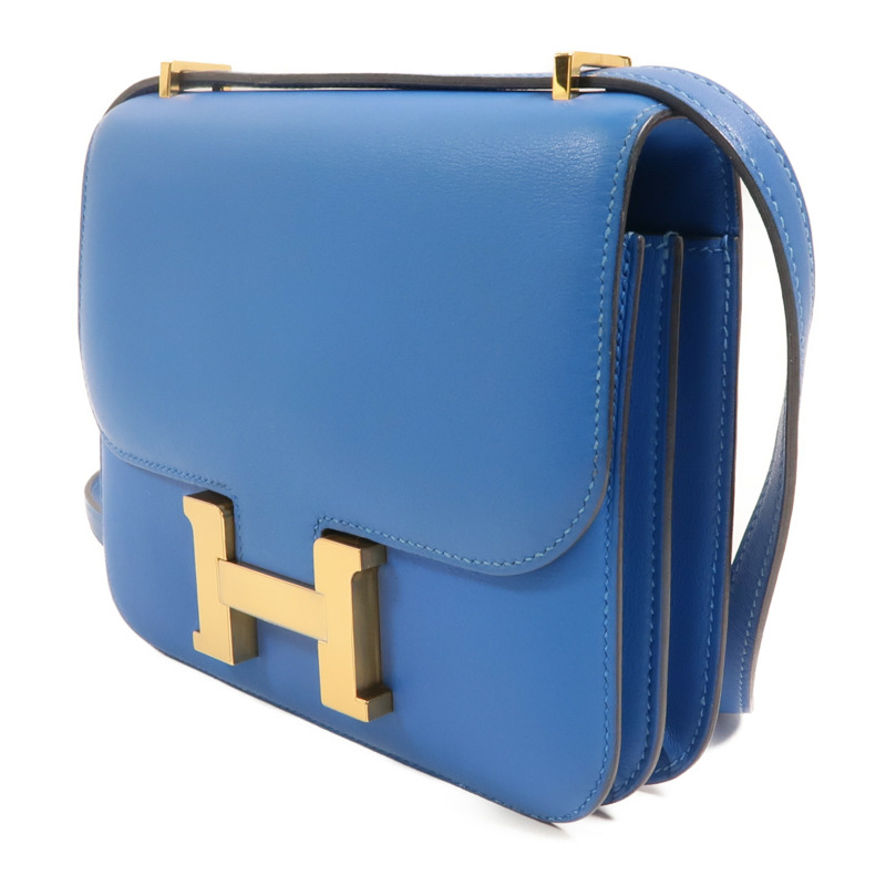 HERMES Swift皮革Constance Mini金扣肩背袋Bleu Izmir-2
