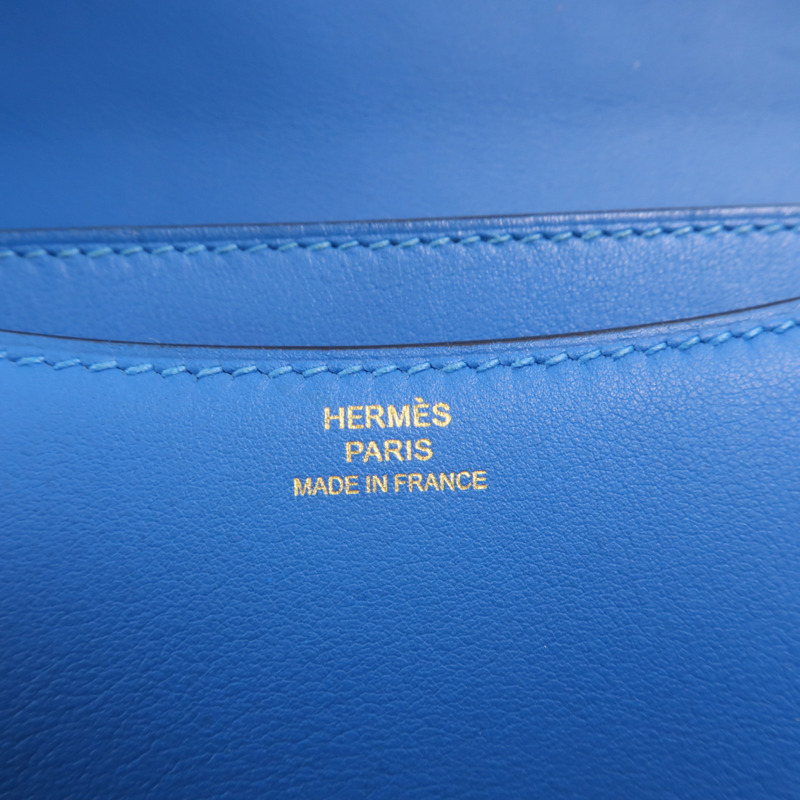 HERMES Swift皮革Constance Mini金扣肩背袋Bleu Izmir-5