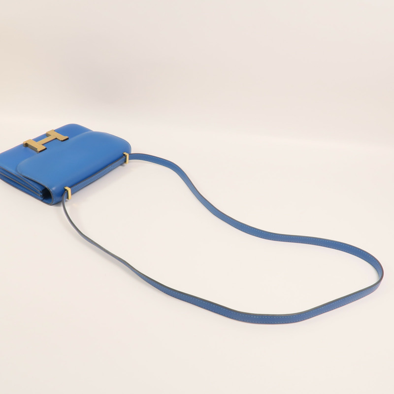 HERMES Swift皮革Constance Mini金扣肩背袋Bleu Izmir-7