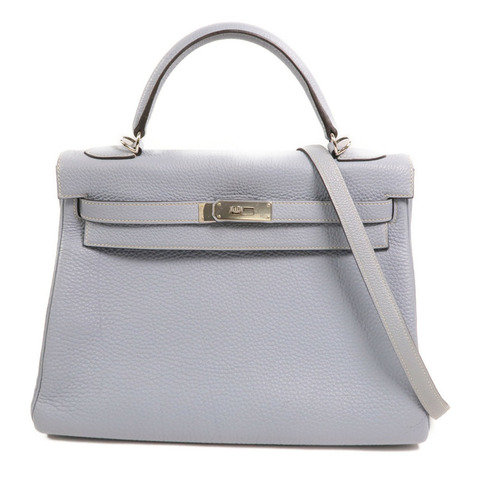 HERMES Togo皮革Kelly 32銀扣手挽肩背兩用袋Bleu Lin