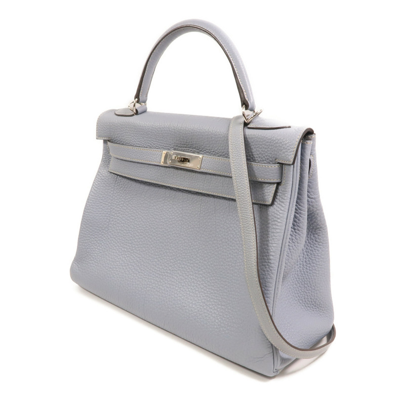HERMES Togo皮革Kelly 32銀扣手挽肩背兩用袋Bleu Lin-2