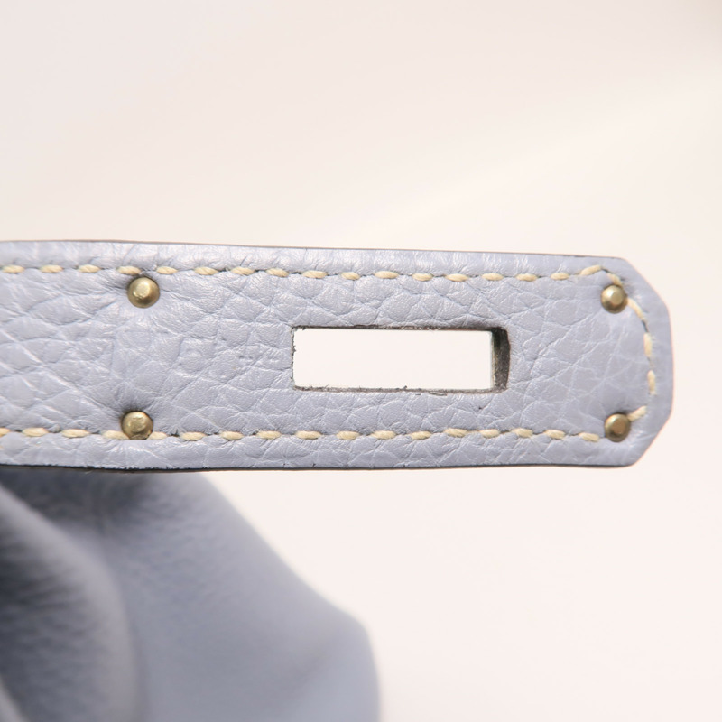 HERMES Togo皮革Kelly 32銀扣手挽肩背兩用袋Bleu Lin-6