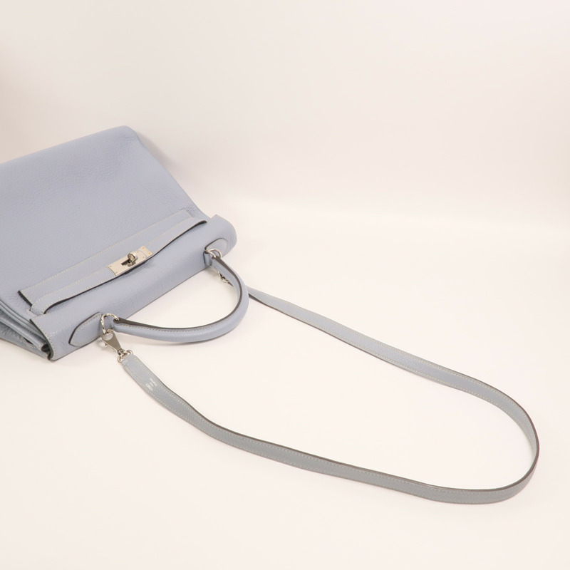 HERMES Togo皮革Kelly 32銀扣手挽肩背兩用袋Bleu Lin-7