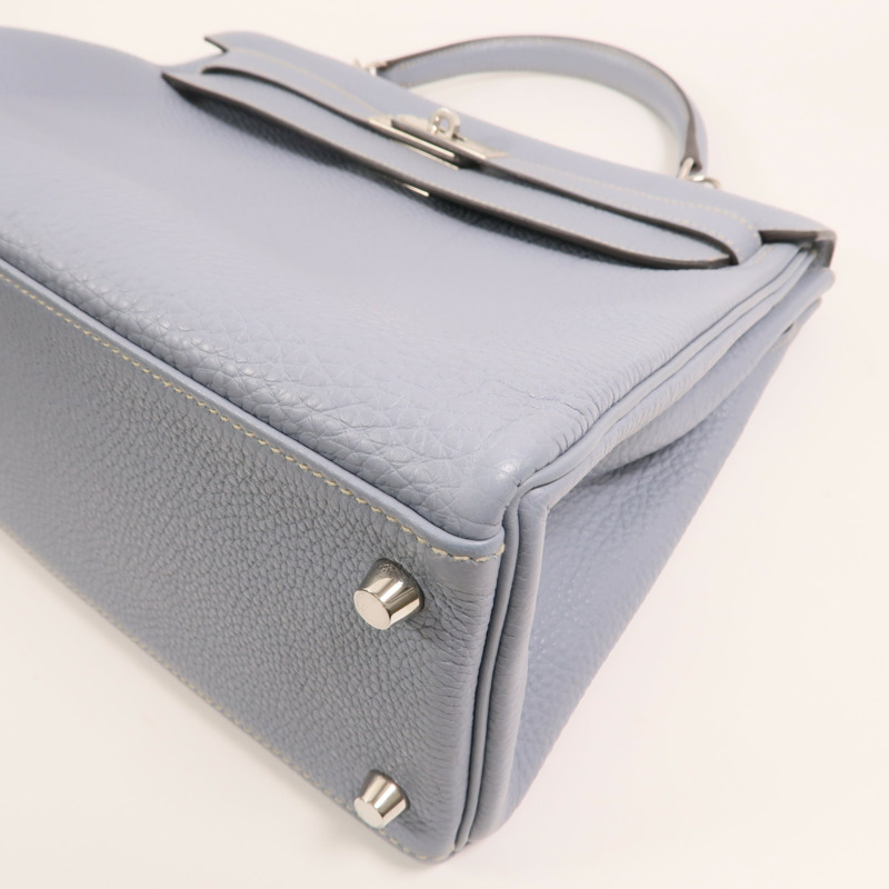 HERMES Togo皮革Kelly 32銀扣手挽肩背兩用袋Bleu Lin-9