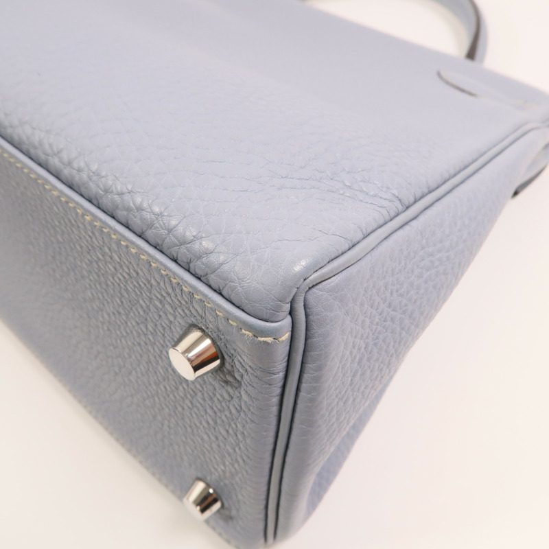 HERMES Togo皮革Kelly 32銀扣手挽肩背兩用袋Bleu Lin-11