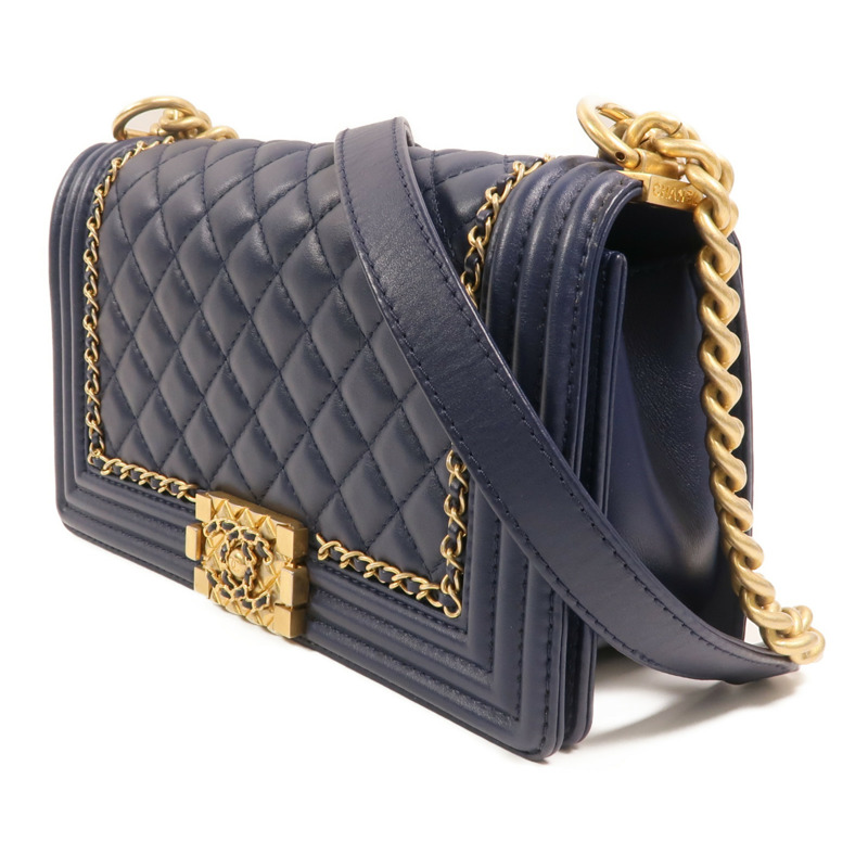 CHANEL 牛皮皮革Boy 25金扣肩背袋-2