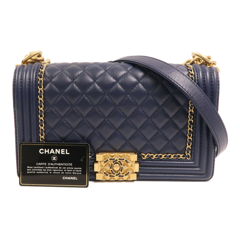 CHANEL 牛皮皮革Boy 25金扣肩背袋-9