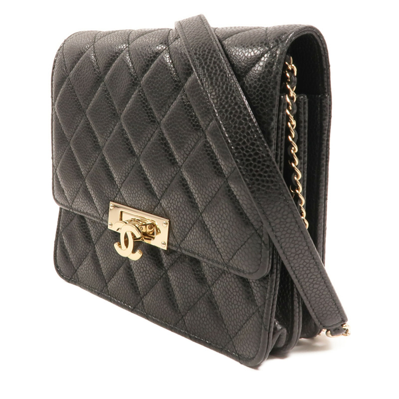 CHANEL 牛皮皮革Chain Shoulder金扣鏈帶肩背袋-2