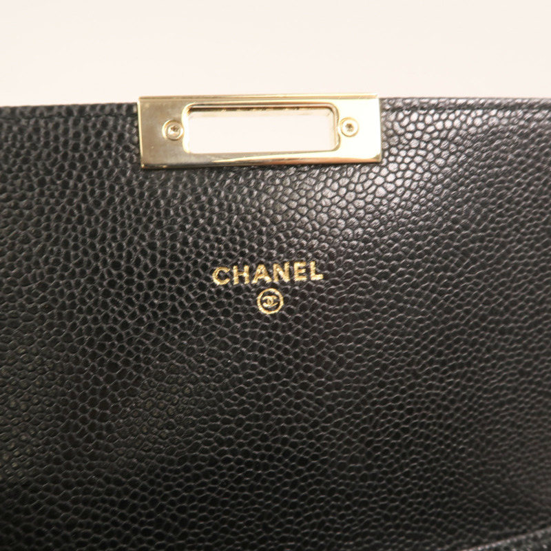 CHANEL 牛皮皮革Chain Shoulder金扣鏈帶肩背袋-5