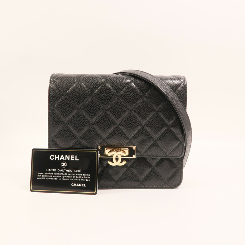 CHANEL 牛皮皮革Chain Shoulder金扣鏈帶肩背袋-10